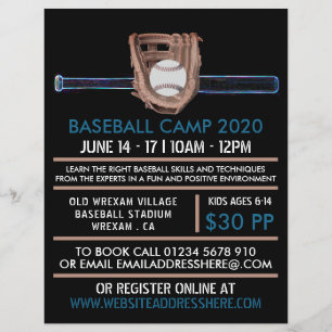 Prospectus 21,6 Cm X 24,94 Cm Neon Baseball Bat & Gear, Baseball Camp Advert