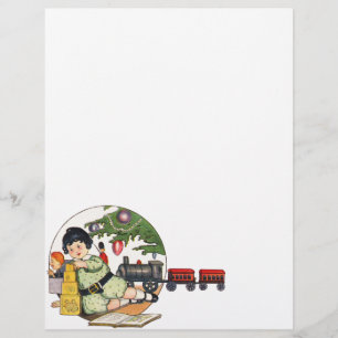 Prospectus 21,6 Cm X 24,94 Cm Noël Vintage, Garçon Heureux Jouant avec des Jouet