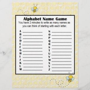 Prospectus 21,6 Cm X 24,94 Cm Nom alphabet Jeu et Baby shower Jeu de Bingo