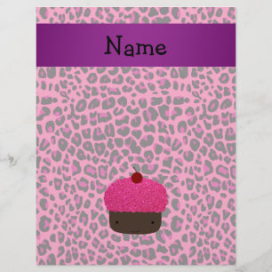 Prospectus 21,6 Cm X 24,94 Cm Nom personnalisé cupcake rose empreinte de léopard