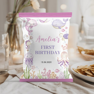 Prospectus 21,6 Cm X 24,94 Cm Ocean Animals Girl Birthday Chip Bag Wrapper