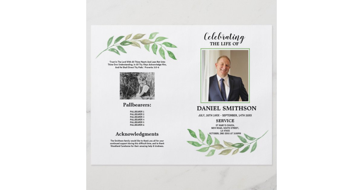 Prospectus 21 6 Cm X 24 94 Cm Ordre Funeraire Pour Celebrer La Feuille De Vie Zazzle Fr