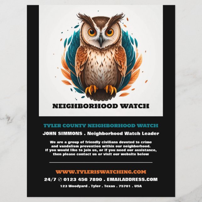 Prospectus 21,6 Cm X 24,94 Cm Owl Design, Voisinage Communauté Watch Advert (Devant)