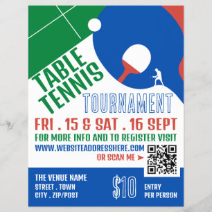 Prospectus 21,6 Cm X 24,94 Cm Paddle Design, Tennis de Table Tournoi Publicité