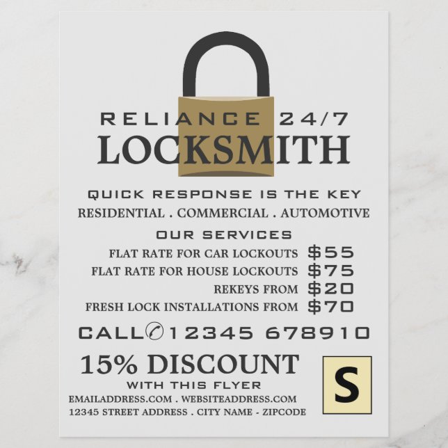 Prospectus 21,6 Cm X 24,94 Cm Padlock moderne, serrurier prospectus publicitaire (Devant)