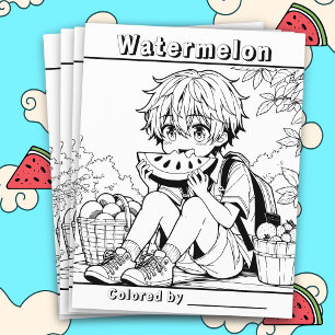 Prospectus 21,6 Cm X 24,94 Cm Page Color Me   Anime Boy mangeant Watermelon