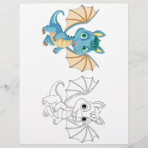 Prospectus 21,6 Cm X 24,94 Cm Page de coloriage de dragon de dessin animé mignon