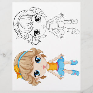 Prospectus 21,6 Cm X 24,94 Cm Page de coloriage de fille de dessin animé mignonn