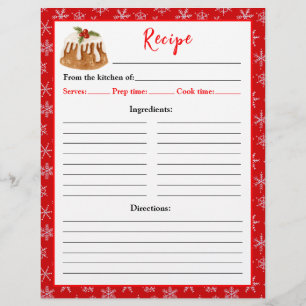 Prospectus 21,6 Cm X 24,94 Cm Page de recette de pudding de Noël pour la cuisson