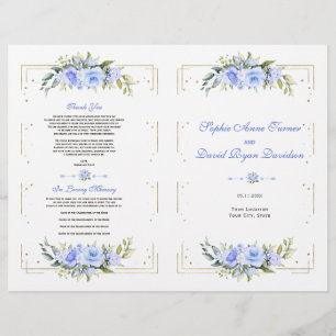 Prospectus 21,6 Cm X 24,94 Cm Parties scintillant d'or bleu Floral Programme de