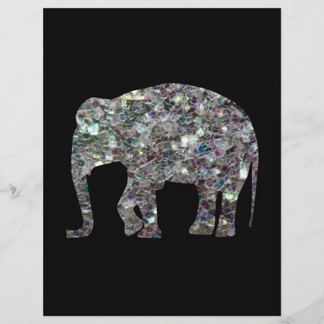 Prospectus 21,6 Cm X 24,94 Cm Parties scintillant en mosaïque argentée Eléphant (Devant)