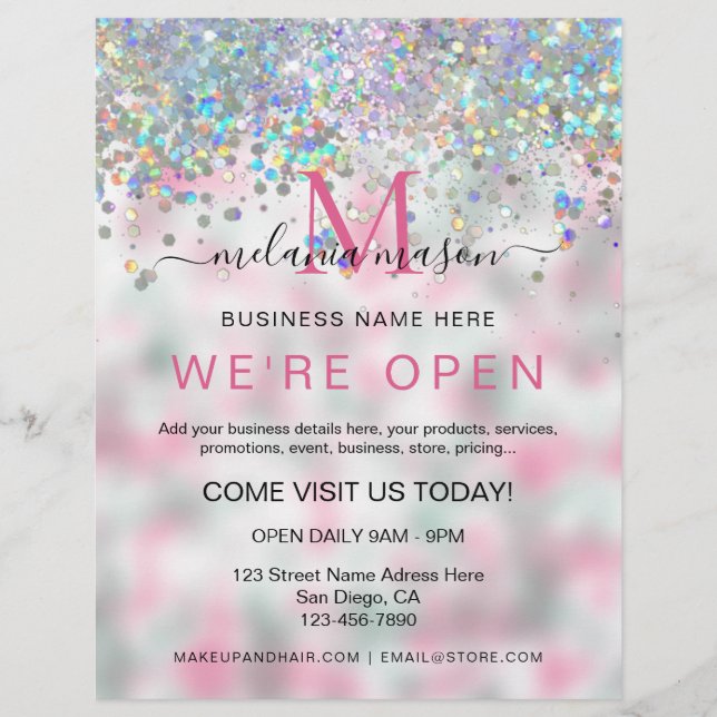 Prospectus 21,6 Cm X 24,94 Cm Parties scintillant Holographique rose Elegant Nou (Devant)