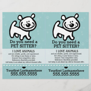 Prospectus 21,6 Cm X 24,94 Cm Pet Sitter.Dog Sitter.2 pour 1.Personnalisable.
