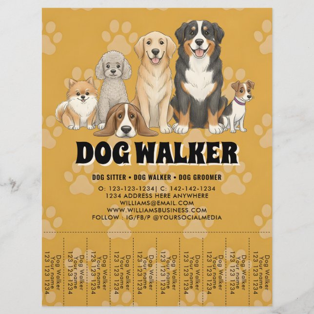 Prospectus 21,6 Cm X 24,94 Cm Pet Sitting Dog Walker Custom Promotional (Devant)