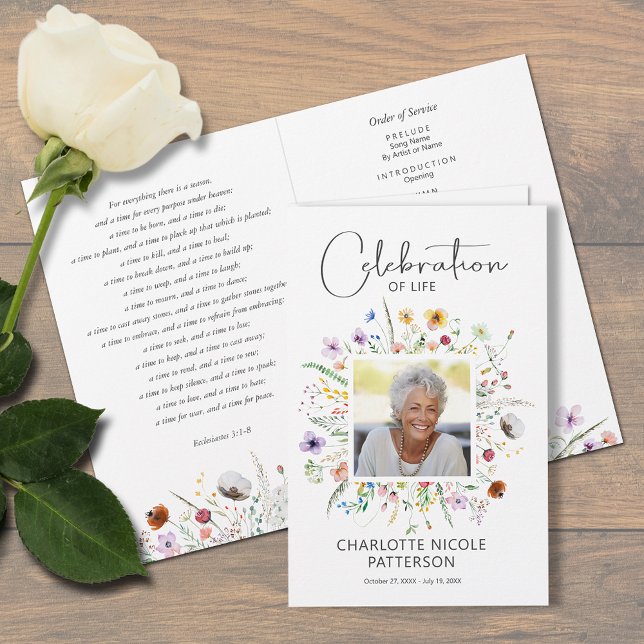 Prospectus 21,6 Cm X 24,94 Cm Photo Celebration of Life Funeral Program (Dainty wildflowers Celebration of Life funeral memorial program, 5.5" x 8.5" after you fold them)