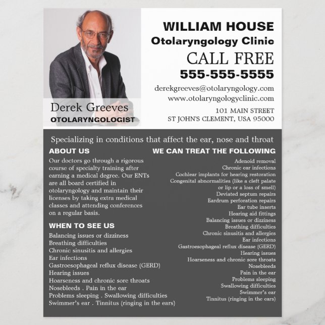 Prospectus 21,6 Cm X 24,94 Cm Photo personnalisée, Otolaryngologiste (Devant)