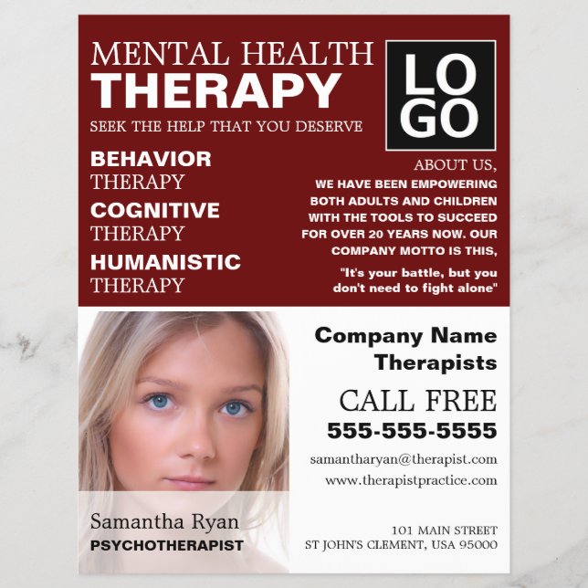 Prospectus 21,6 Cm X 24,94 Cm Photographie personnalisée, Psychothérapeute, Thér (Devant)