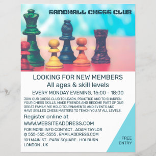 Prospectus 21,6 Cm X 24,94 Cm Pièces d'échecs colorées, publicité du club d'éche