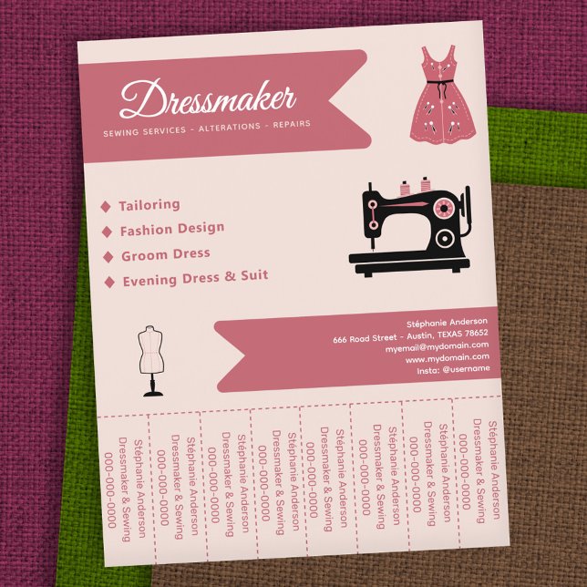 Prospectus 21,6 Cm X 24,94 Cm Pince-sans-bande pour fabricant Flyer (Dressmaker Tear Off Strips Flyer)
