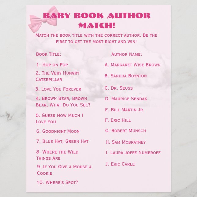 Prospectus 21,6 Cm X 24,94 Cm Pink Bows Baby Shower Bingo (Devant)