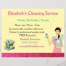 Pink Glitter Cartoon Maid House Cleaning Service 