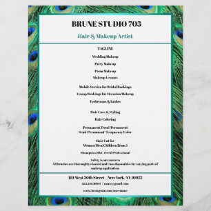 Prospectus 21,6 Cm X 24,94 Cm Plumes de paon pour salon de maquillage et de coif