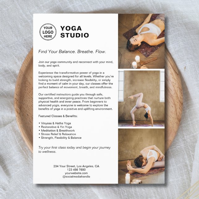 Prospectus 21,6 Cm X 24,94 Cm Professeur de Yoga Instructeur d'entreprise promot (Yoga Instructor Teacher Promotional Business Flyer)