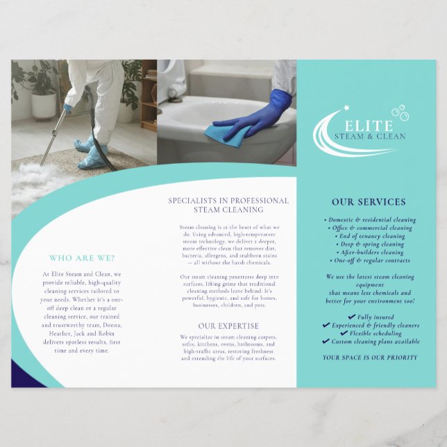 Prospectus 21,6 Cm X 24,94 Cm Professional cleaning services leaflet aqua blue (Devant)