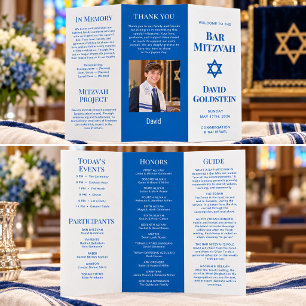 Prospectus 21,6 Cm X 24,94 Cm Programme bleu triptyque pour Bar Mitzvah