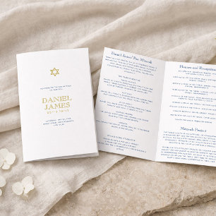 Prospectus 21,6 Cm X 24,94 Cm Programme de Bar Mitzvah en papier plié, Navy et O