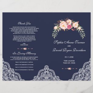 Prospectus 21,6 Cm X 24,94 Cm Programme de mariage Fleurs roses Charm Blush Lace