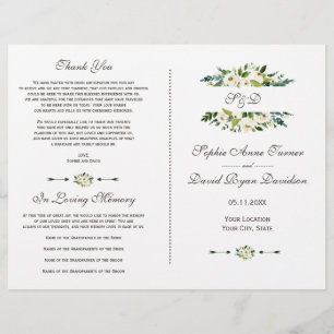 Prospectus 21,6 Cm X 24,94 Cm Programme de mariage floral floral florissant blan