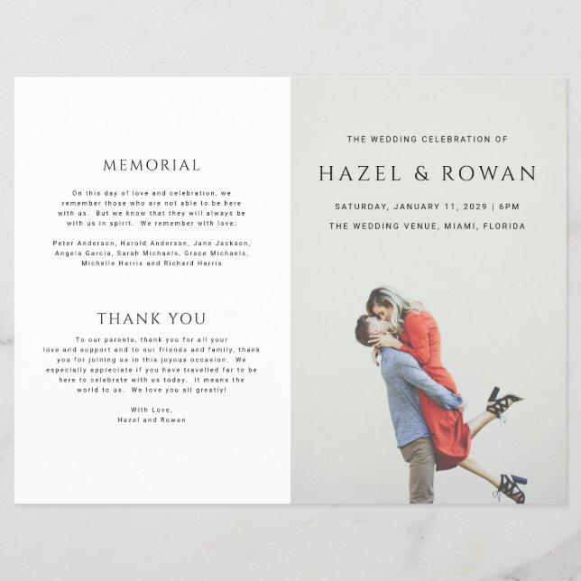 Prospectus 21,6 Cm X 24,94 Cm Programme de mariage photo simple moderne (Devant)
