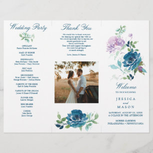 Prospectus 21,6 Cm X 24,94 Cm Programme de mariage pliable à trois volets Fleurs