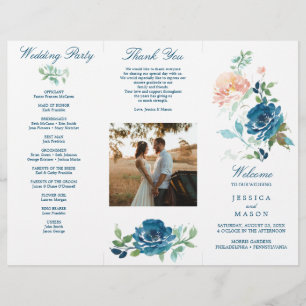 Prospectus 21,6 Cm X 24,94 Cm Programme de mariage pliable à trois volets Fleurs