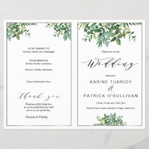 Prospectus 21,6 Cm X 24,94 Cm Programme de mariage plié argent et verdure