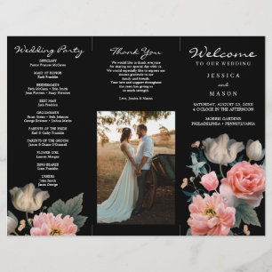 Prospectus 21,6 Cm X 24,94 Cm Programme de mariage trifolié floral romantique mo