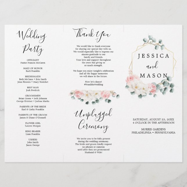 Prospectus 21,6 Cm X 24,94 Cm Programme de mariage triplé de verdure florale (Devant)