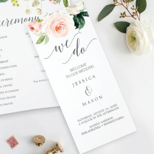Prospectus 21,6 Cm X 24,94 Cm Programme de mariage triptyque Blushing Blooms