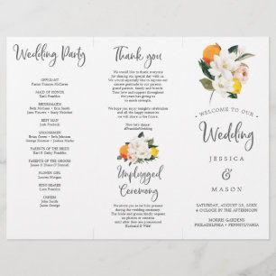 Prospectus 21,6 Cm X 24,94 Cm Programme de mariage triptyque Magnolia Citron