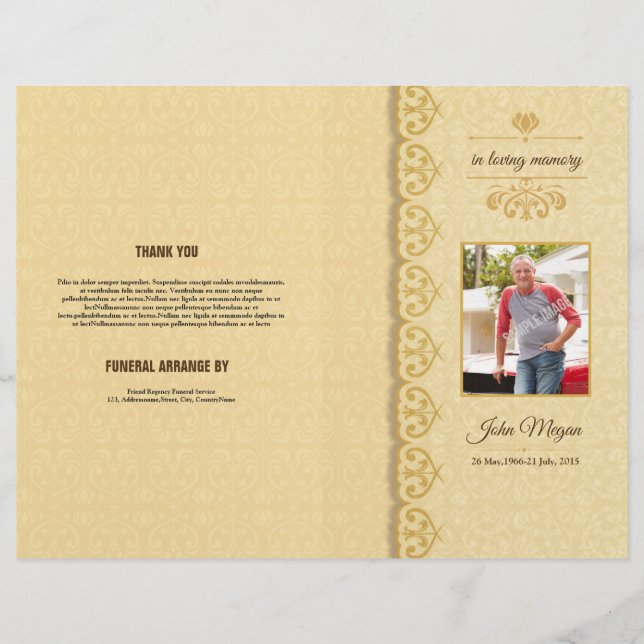 Prospectus 21,6 Cm X 24,94 Cm Programme funéraire commémoratif Circulaire Modèle (Devant)