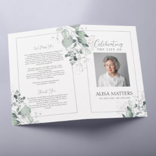 Prospectus 21,6 Cm X 24,94 Cm Programme funéraire Feuille d'argent pour célébrer