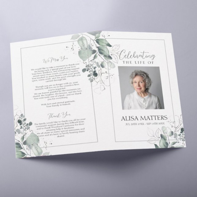 Prospectus 21,6 Cm X 24,94 Cm Programme funéraire Feuille d'argent pour célébrer (Créateur téléchargé)