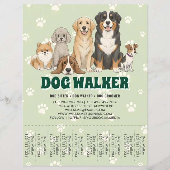 Prospectus 21,6 Cm X 24,94 Cm Promenadeur de chiens garde d'animaux personnalisa (Devant)