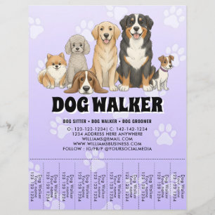 Prospectus 21,6 Cm X 24,94 Cm Promenadeur de chiens garde d'animaux publicitaire