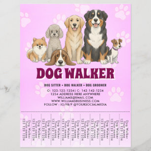 Prospectus 21,6 Cm X 24,94 Cm Promenadeur de chiens garde d'animaux Rose vibrant