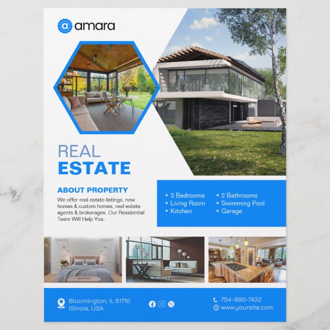 Prospectus 21,6 Cm X 24,94 Cm Propriétés immobilières Flyer personnalisé (Devant)