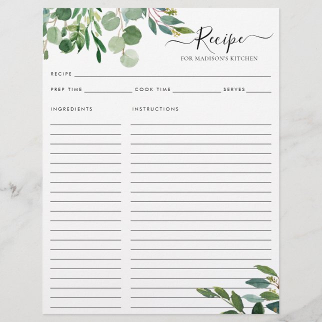 Prospectus 21,6 Cm X 24,94 Cm Recette Élégante cuisine Feuille Eucalyptus Budget (Devant)