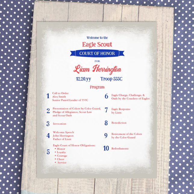 Prospectus 21,6 Cm X 24,94 Cm Red, White, Blue Eagle Court of Honor Program (patriotic red white and blue eagle scout court of honor ceremony program, flyer for event details)