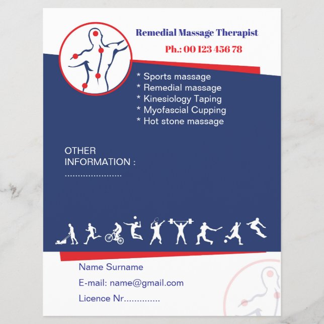 Prospectus 21,6 Cm X 24,94 Cm Remedial massage flyer template (Devant)
